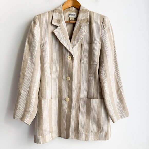 Ports International Linen Striped Classic Summer Blazer Beige 8 - Picture 2 of 7